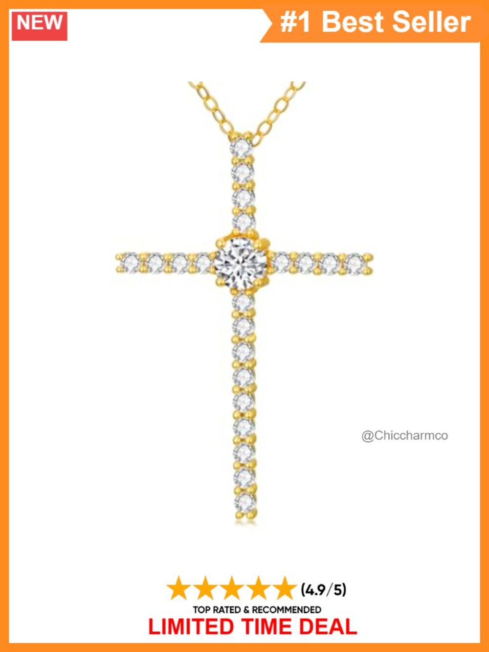 14k Gold 0.49 Cttw Lab Grown Diamond Cross Necklace 18"